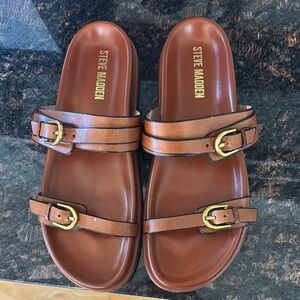 Steve Madden Brown Double Buckle Slide Sandals
